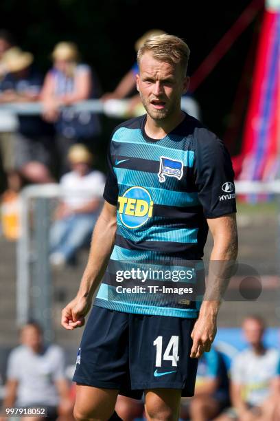 Pascal Koepke of Hertha BSC looks on during the TEDi-Cup match between Hertha BSC and MSV Duisburg on July 8, 2018 in Herne, Germany.