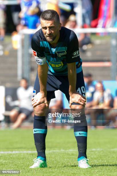 Vedad Ibisevic of Hertha BSC looks on during the TEDi-Cup match between Hertha BSC and MSV Duisburg on July 8, 2018 in Herne, Germany.