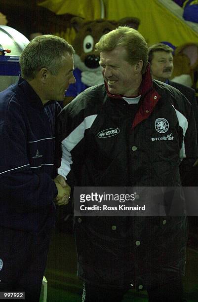 Leicester manager Peter Taylor and Middlesbrough manager Steve McClaren share a joke during the Leicester City v Middlesbrough FA Barclaycard...