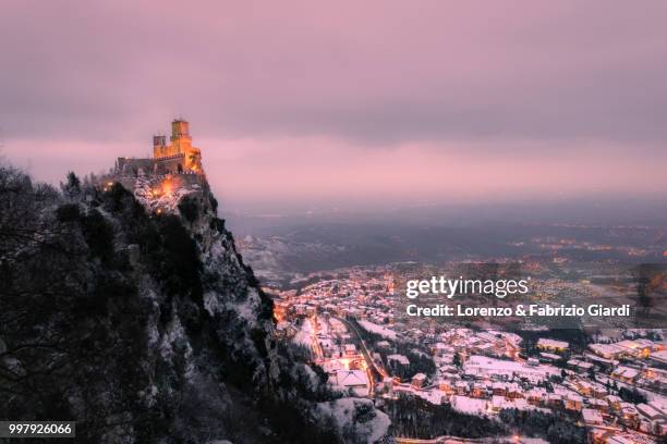first tower of san marino - marino stock pictures, royalty-free photos & images