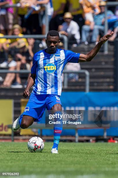 Salomon Kalou of Hertha BSC controls the ball during the TEDi-Cup match between Hertha BSC and Westfalia Herne on July 8, 2018 in Herne, Germany.