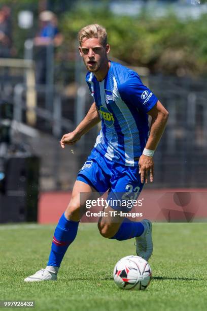 Arne Maier of Hertha BSC controls the ball during the TEDi-Cup match between Hertha BSC and Westfalia Herne on July 8, 2018 in Herne, Germany.