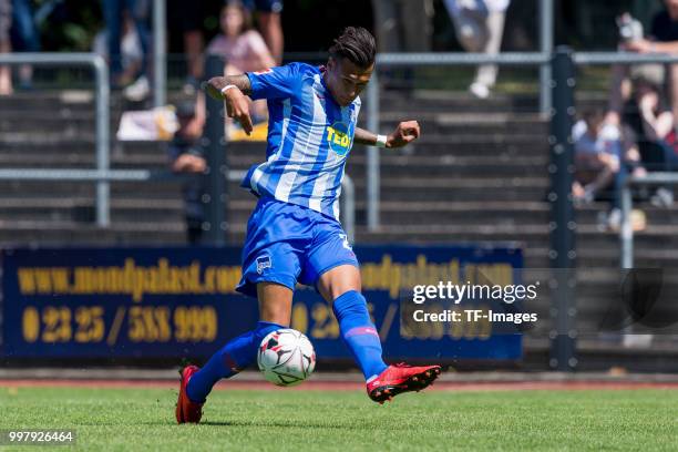 Davie Selke of Hertha BSC controls the ball during the TEDi-Cup match between Hertha BSC and Westfalia Herne on July 8, 2018 in Herne, Germany.