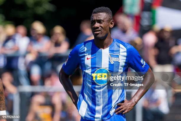 Salomon Kalou of Hertha BSC looks on during the TEDi-Cup match between Hertha BSC and Westfalia Herne on July 8, 2018 in Herne, Germany.