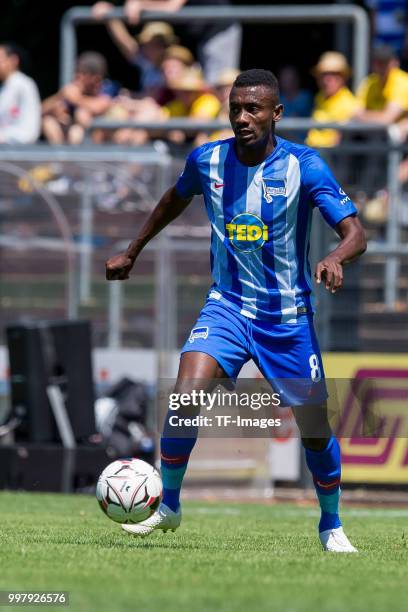 Salomon Kalou of Hertha BSC controls the ball during the TEDi-Cup match between Hertha BSC and Westfalia Herne on July 8, 2018 in Herne, Germany.