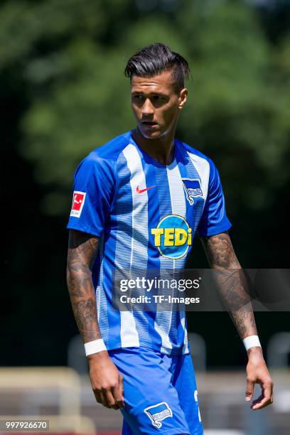 Davie Selke of Hertha BSC looks on during the TEDi-Cup match between Hertha BSC and Westfalia Herne on July 8, 2018 in Herne, Germany.