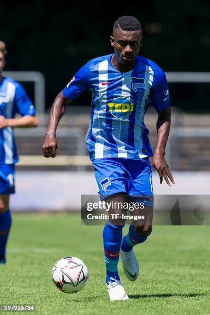 Salomon Kalou of Hertha BSC controls the ball during the TEDi-Cup match between Hertha BSC and Westfalia Herne on July 8, 2018 in Herne, Germany.