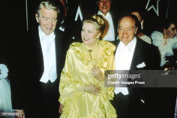 Jimmy Stewart, Grace Kelly and Bob Hope circa 1982 in New York.