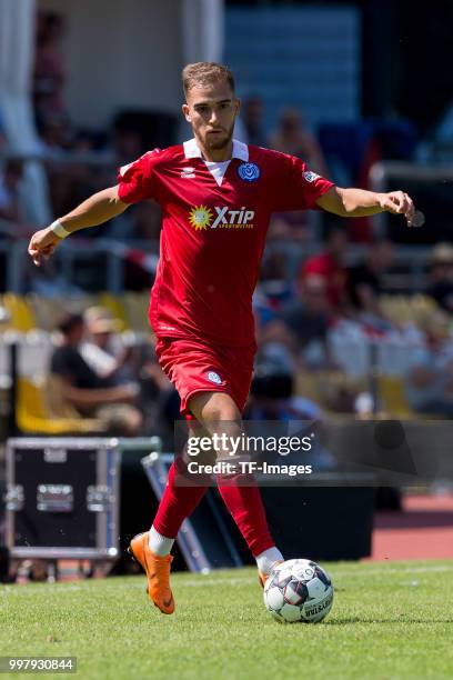 Ahmet Engin of Duisburg controls the ball during the TEDi-Cup match between MSV Duisburg and FC Bruenninghausen on July 8, 2018 in Herne, Germany.