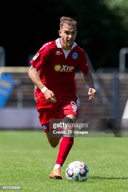 Ahmet Engin of Duisburg controls the ball during the TEDi-Cup match between MSV Duisburg and FC Bruenninghausen on July 8, 2018 in Herne, Germany.