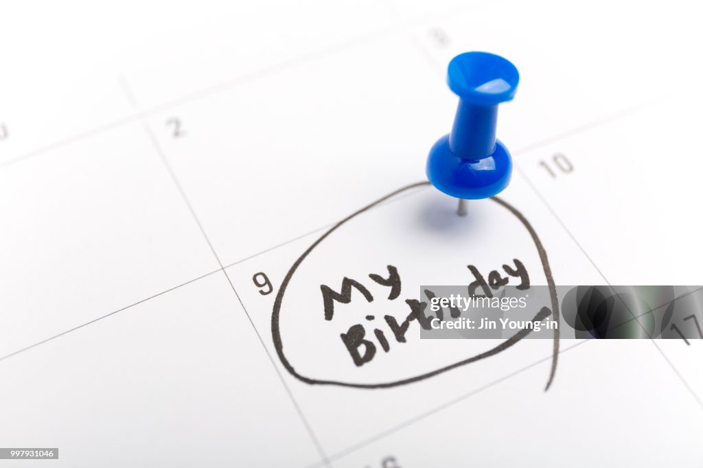 Closeup of numbers on calendar my birth day