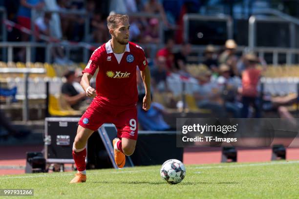 Ahmet Engin of Duisburg controls the ball during the TEDi-Cup match between MSV Duisburg and FC Bruenninghausen on July 8, 2018 in Herne, Germany.