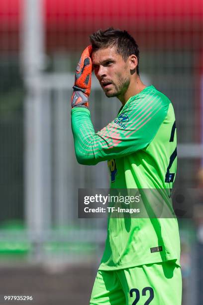 Goalkeeper Rune Jarstein of Hertha BSC looks on during the TEDi-Cup match between Hertha BSC and MSV Duisburg on July 8, 2018 in Herne, Germany.