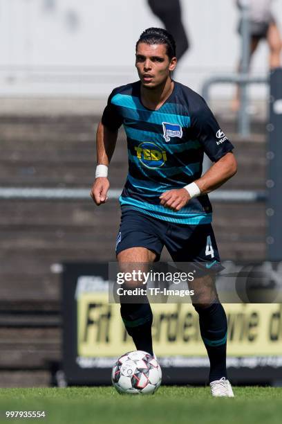 Karim Rekik of Hertha BSC controls the ball during the TEDi-Cup match between Hertha BSC and MSV Duisburg on July 8, 2018 in Herne, Germany.