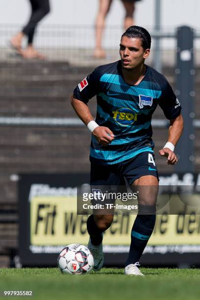 Karim Rekik of Hertha BSC controls the ball during the TEDi-Cup match between Hertha BSC and MSV Duisburg on July 8, 2018 in Herne, Germany.
