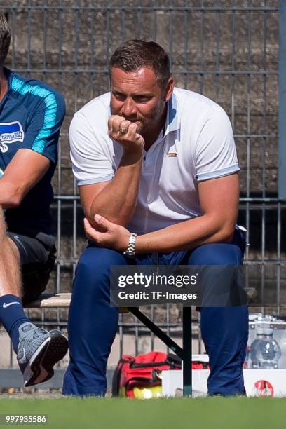 Head coach Pal Dardai of Hertha BSC looks on during the TEDi-Cup match between Hertha BSC and MSV Duisburg on July 8, 2018 in Herne, Germany.