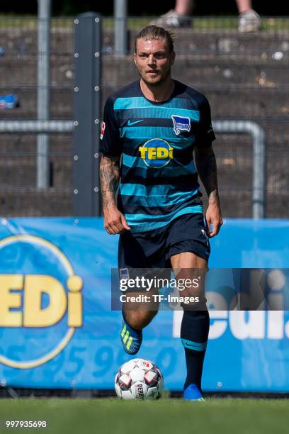 Alexander Esswein of Hertha BSC controls the ball during the TEDi-Cup match between Hertha BSC and MSV Duisburg on July 8, 2018 in Herne, Germany.