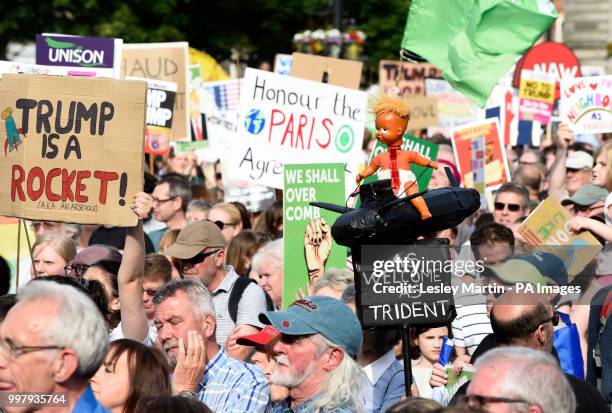 Demonstrators in George Square, Glasgow, for the Scotland United Against Trump protest against the visit of US President Donald Trump to the UK.