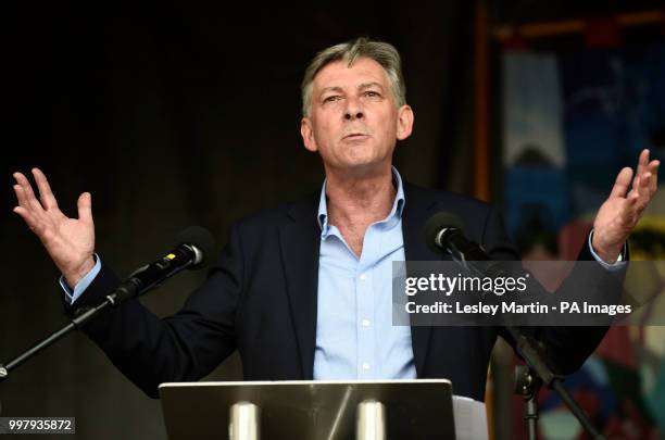 Scottish Labour leader, Richard Leonard speaks in George Square, Glasgow, for the Scotland United Against Trump protest against the visit of US...