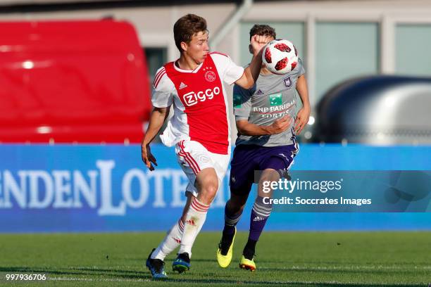 Carel Eiting of Ajax, Pieter Gerkens of Anderlecht during the Club Friendly match between Ajax v Anderlecht at the Olympisch Stadion on July 13, 2018...