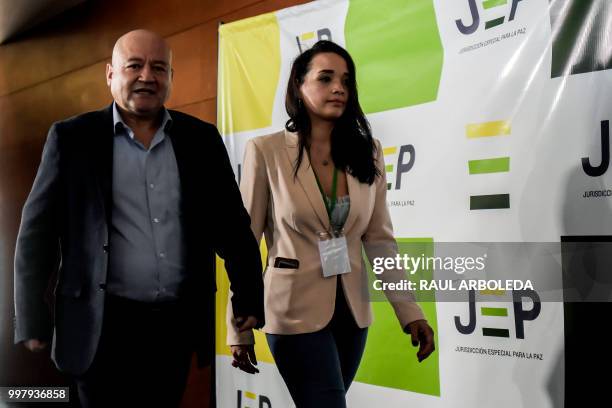 Leader of the former FARC guerrilla group, Carlos Antonio Lozada, arrives at the Special Jurisdiction for Peace headquarters in Bogota to face...