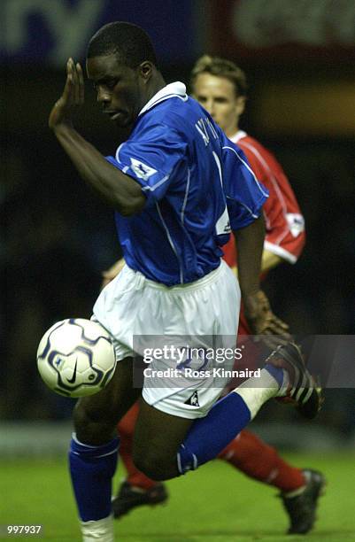 Ade Akinbiyi of Leicester in action during the Leicester City v Middlesbrough FA Barclaycard Premiership match at Filbert St, Leicester. DIGITAL...