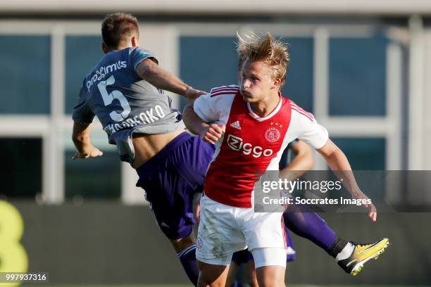 Yevhenii Makarenko of Anderlecht, Kasper Dolberg of Ajax during the Club Friendly match between Ajax v Anderlecht at the Olympisch Stadion on July...