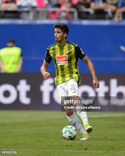 Barcelona's Marc Roca Junque in action during the friendly soccer match between Hamburger SV and Espanyol Barcelona in the Volkspark Stadium in...