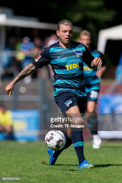 Pascal Koepke of Hertha BSC controls the ball during the TEDi-Cup match between Hertha BSC and MSV Duisburg on July 8, 2018 in Herne, Germany.