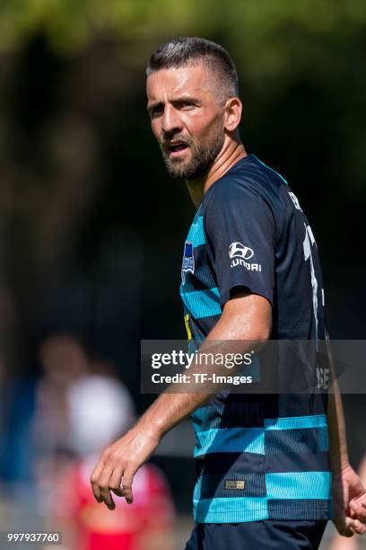 Vedad Ibisevic of Hertha BSC looks on during the TEDi-Cup match between Hertha BSC and MSV Duisburg on July 8, 2018 in Herne, Germany.