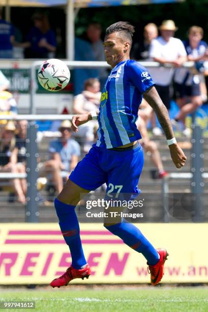 Davie Selke of Hertha BSC controls the ball during the TEDi-Cup match between Hertha BSC and Westfalia Herne on July 8, 2018 in Herne, Germany.