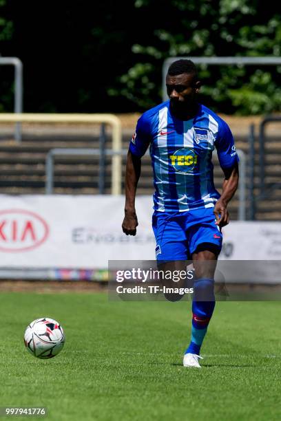 Salomon Kalou of Hertha BSC controls the ball during the TEDi-Cup match between Hertha BSC and Westfalia Herne on July 8, 2018 in Herne, Germany.