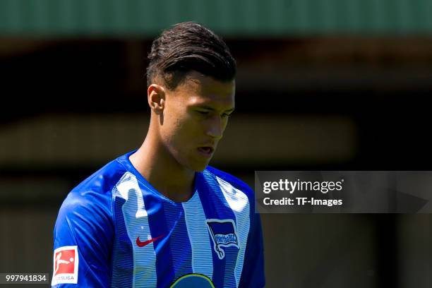 Davie Selke of Hertha BSC looks on during the TEDi-Cup match between Hertha BSC and Westfalia Herne on July 8, 2018 in Herne, Germany.