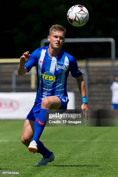 Maximilian Mittelstaedt of Hertha BSC controls the ball during the TEDi-Cup match between Hertha BSC and Westfalia Herne on July 8, 2018 in Herne,...