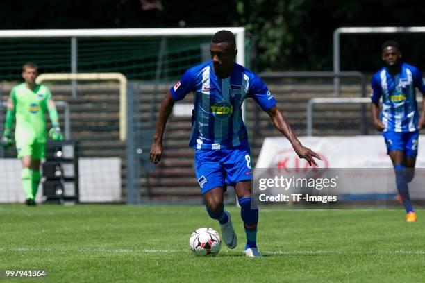 Salomon Kalou of Hertha BSC controls the ball during the TEDi-Cup match between Hertha BSC and Westfalia Herne on July 8, 2018 in Herne, Germany.