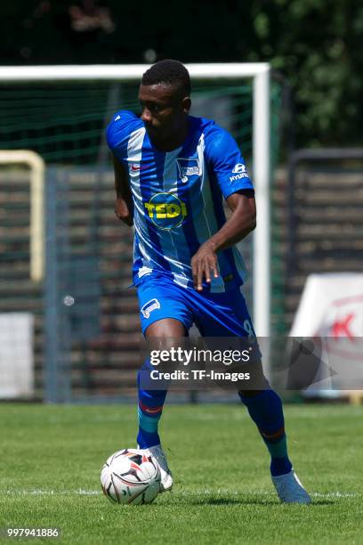 Salomon Kalou of Hertha BSC controls the ball during the TEDi-Cup match between Hertha BSC and Westfalia Herne on July 8, 2018 in Herne, Germany.