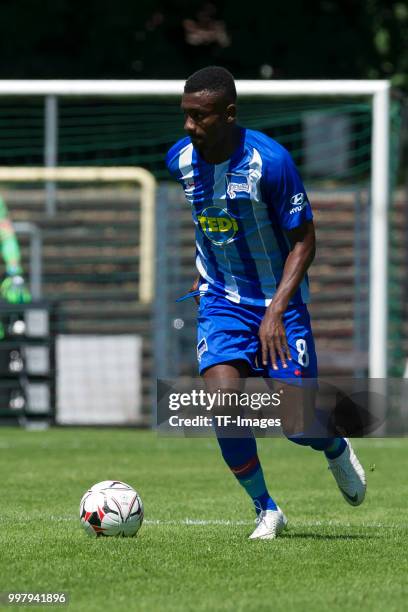 Salomon Kalou of Hertha BSC controls the ball during the TEDi-Cup match between Hertha BSC and Westfalia Herne on July 8, 2018 in Herne, Germany.