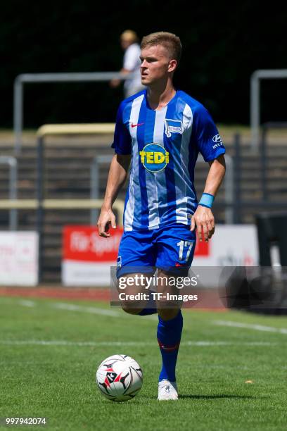 Maximilian Mittelstaedt of Hertha BSC controls the ball during the TEDi-Cup match between Hertha BSC and Westfalia Herne on July 8, 2018 in Herne,...