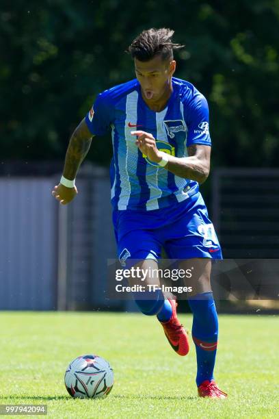 Davie Selke of Hertha BSC controls the ball during the TEDi-Cup match between Hertha BSC and Westfalia Herne on July 8, 2018 in Herne, Germany.