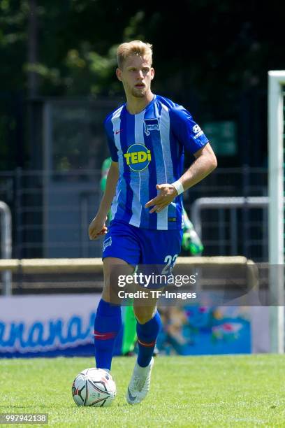 Arne Maier of Hertha BSC controls the ball during the TEDi-Cup match between Hertha BSC and Westfalia Herne on July 8, 2018 in Herne, Germany.