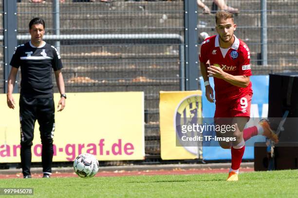Ahmet Engin of Duisburg controls the ball during the TEDi-Cup match between MSV Duisburg and FC Bruenninghausen on July 8, 2018 in Herne, Germany.