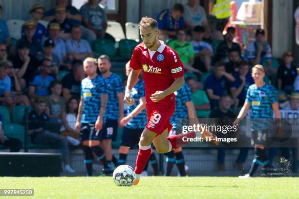 Ahmet Engin of Duisburg controls the ball during the TEDi-Cup match between MSV Duisburg and FC Bruenninghausen on July 8, 2018 in Herne, Germany.