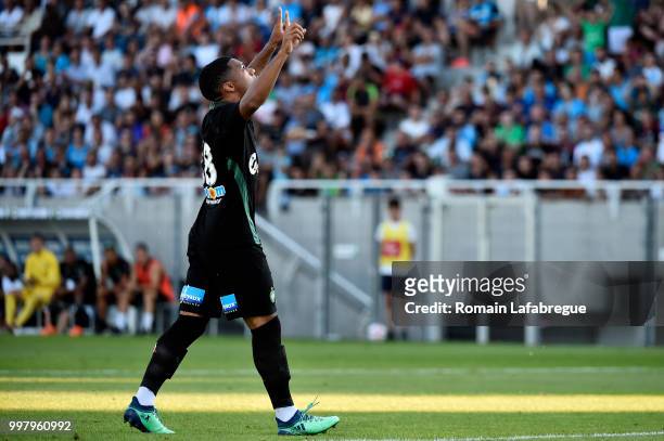 Arnaud Nordin of Saint Etienne celebrates during the Friendly match between Marseille and Saint Etienne on July 13, 2018 in Clermont-Ferrand, France.