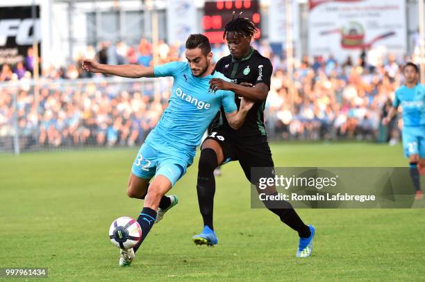 Lucas Perrin of Marseille and Kenny Rochas Santos of Saint Etienne during the Friendly match between Marseille and Saint Etienne on July 13, 2018 in...