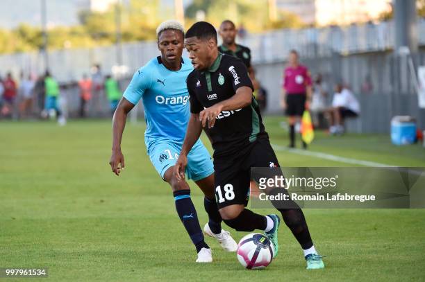 Arnaud Nordin of Saint Etienne and Clinton Mua Njie of Marseille during the Friendly match between Marseille and Saint Etienne on July 13, 2018 in...