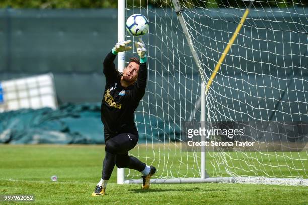 Goalkeeper Martin Dubravka makes a save during the Newcastle United Training session at Carton House on July 13 in Kildare, Ireland.