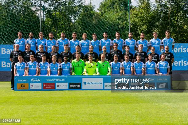 Muenchen's team poses during a team photo presentation on July 13, 2018 in Kufstein, Austria. Jan Mauersberger, Adriano Grimaldi, Herbert Paul, Felix...