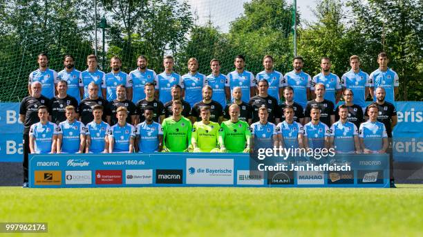Muenchen's team poses during a team photo presentation on July 13, 2018 in Kufstein, Austria. Jan Mauersberger, Adriano Grimaldi, Herbert Paul, Felix...