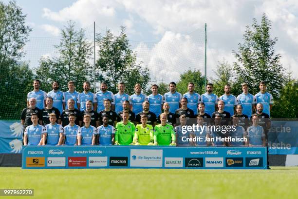 Muenchen's team poses during a team photo presentation on July 13, 2018 in Kufstein, Austria. Jan Mauersberger, Adriano Grimaldi, Herbert Paul, Felix...