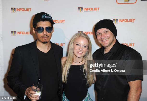 Antonivs, Kelly Washington and Neil D'Monte arrive for the INFOLIST.com's Annual Pre-Comic-Con Party held at OHM Nightclub on July 12, 2018 in...